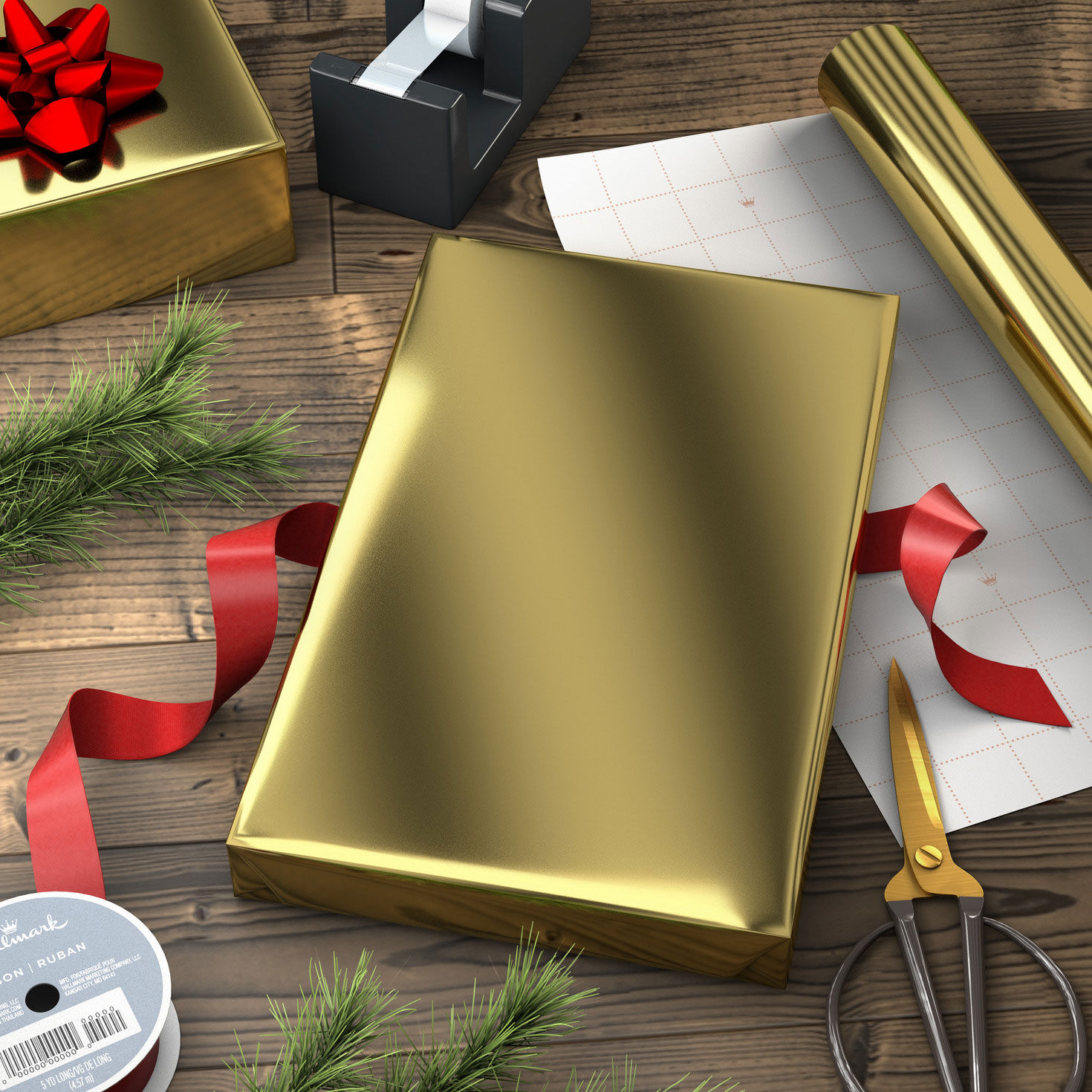 Gold Foil Holiday Wrapping Paper Mini Roll Wrapped package image number 4