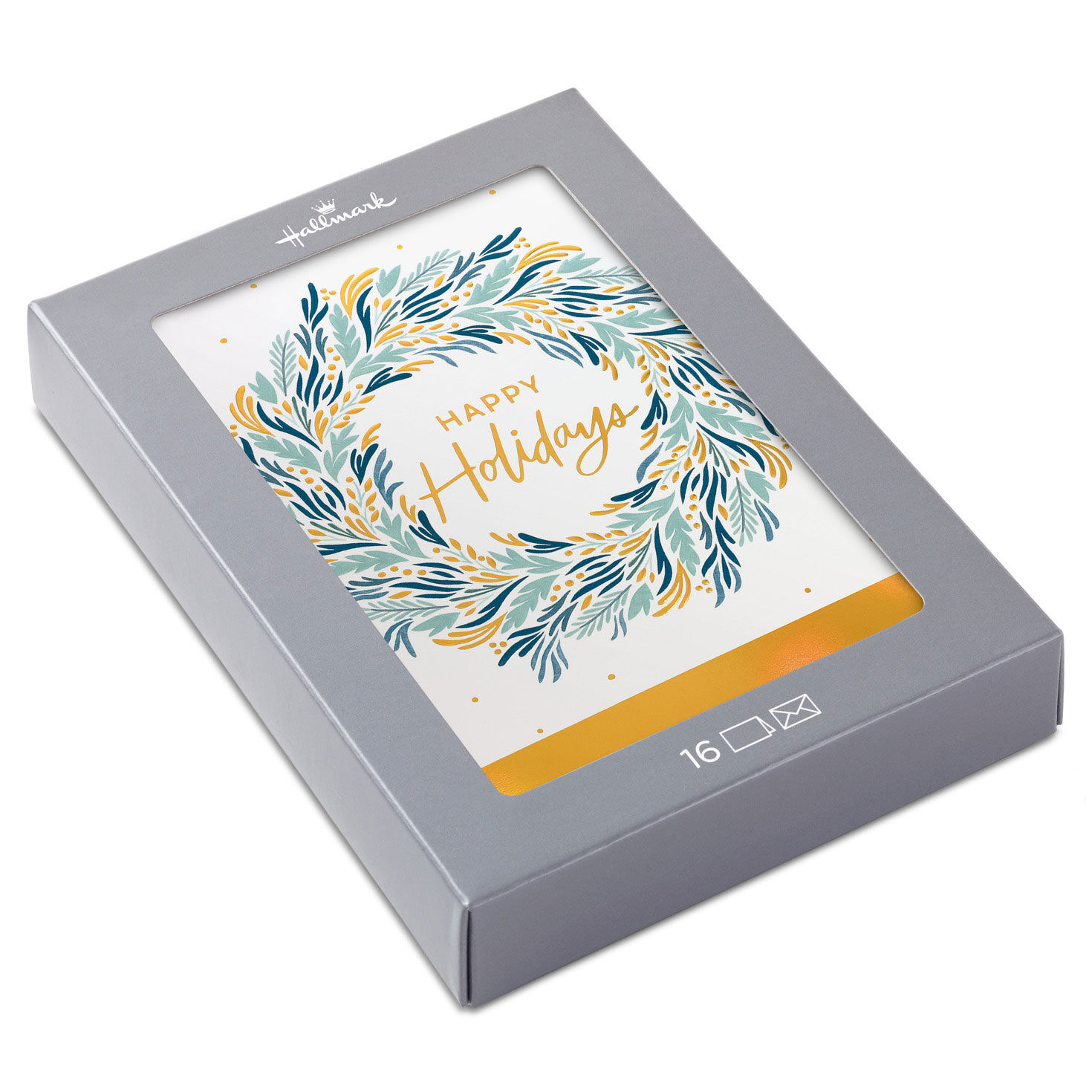 Happy Holidays Wreath Boxed Christmas Cards, Pack of 16