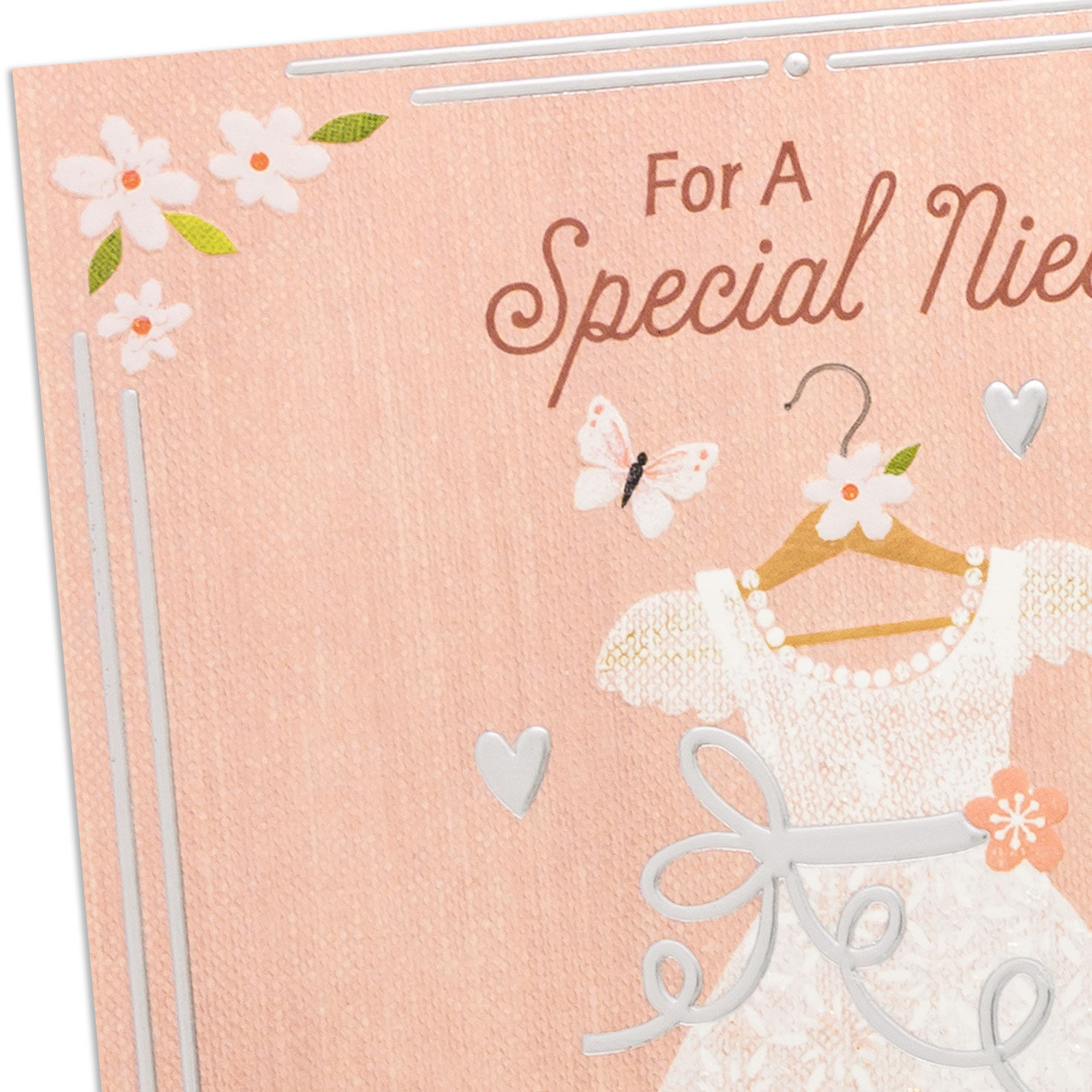 White Dress on Pink First Communion Card for Niece Card Front Detail image number 5