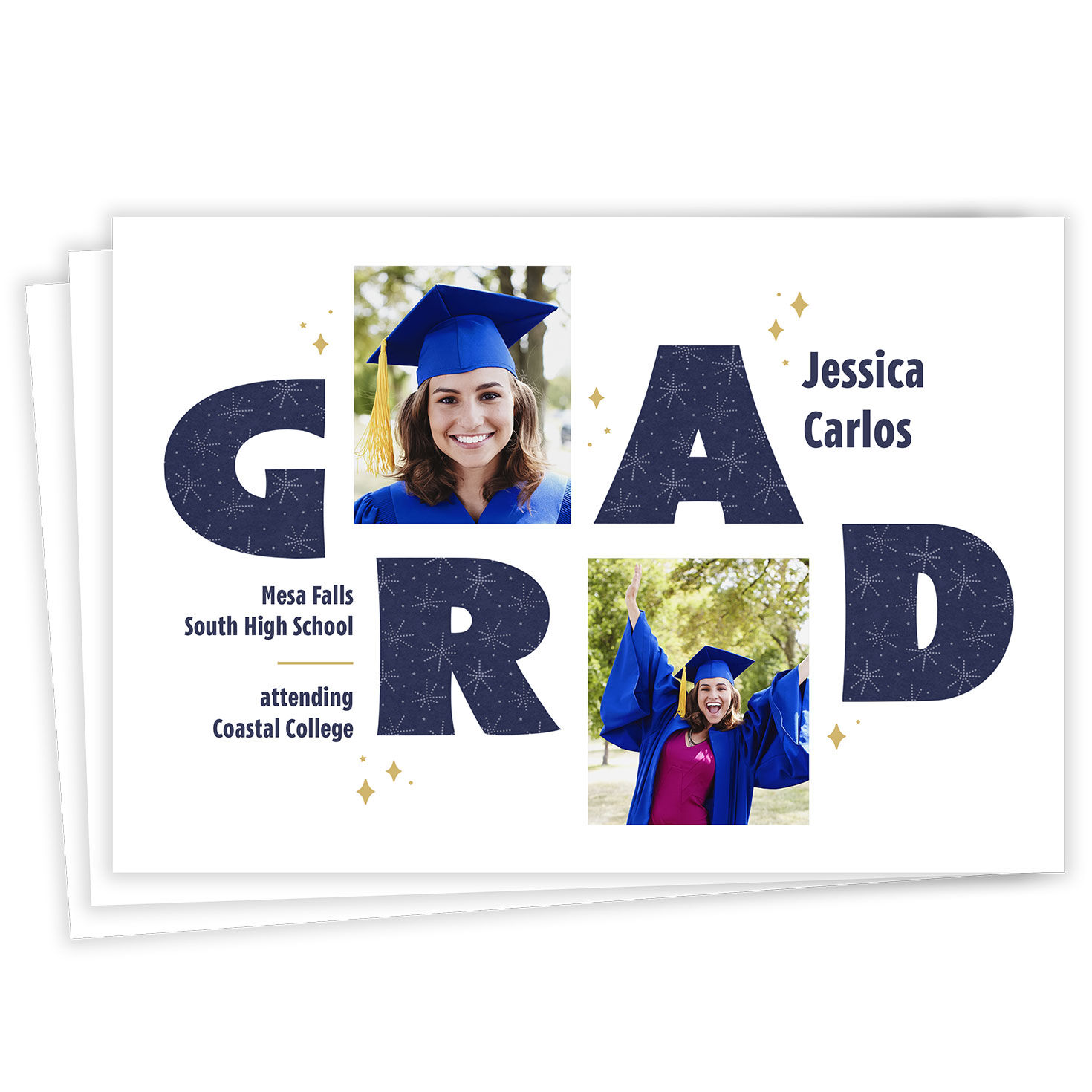 Bold Blue Letters Flat Graduation Announcement
