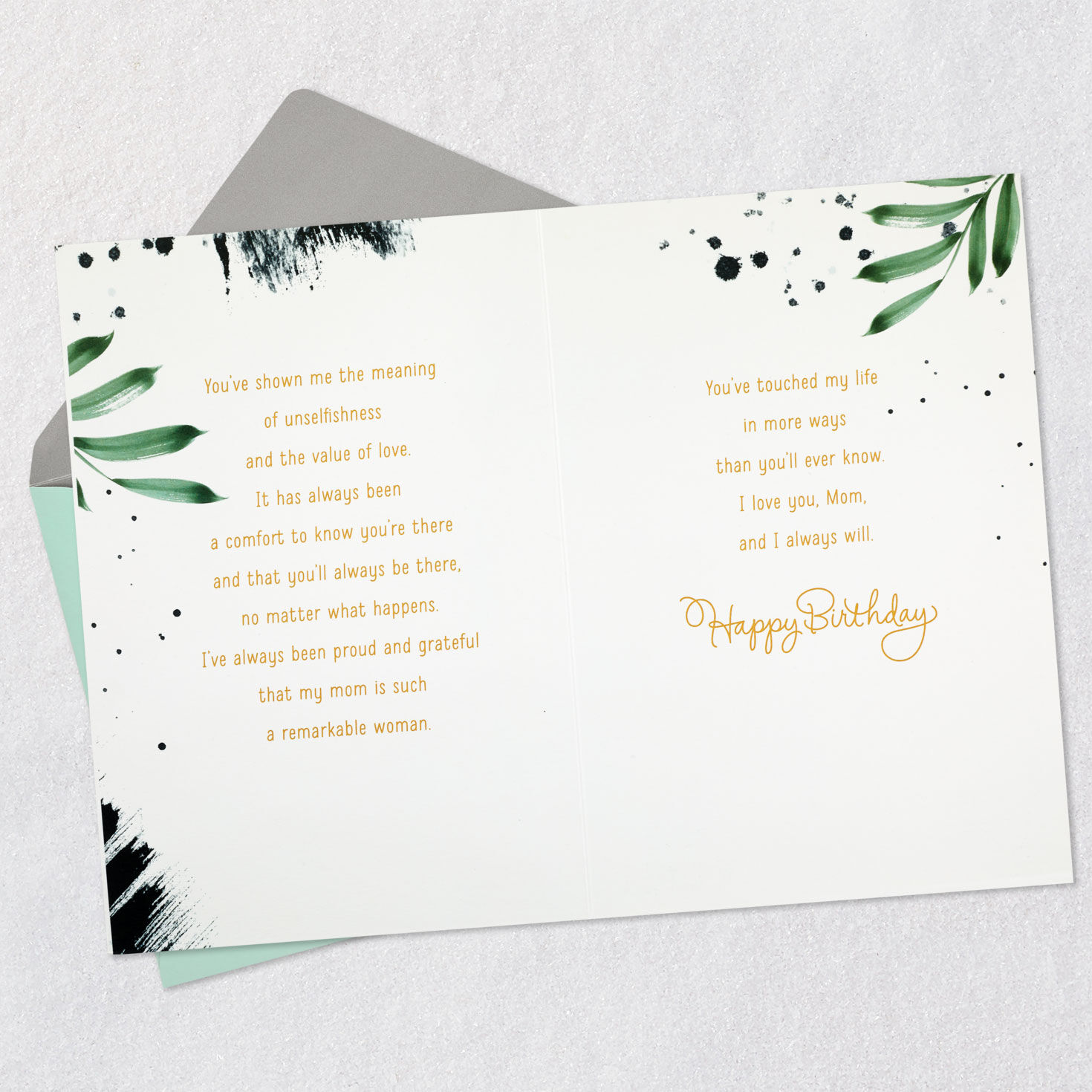 Tropical Leaves Mom Birthday Card Open card with envelope image number 4