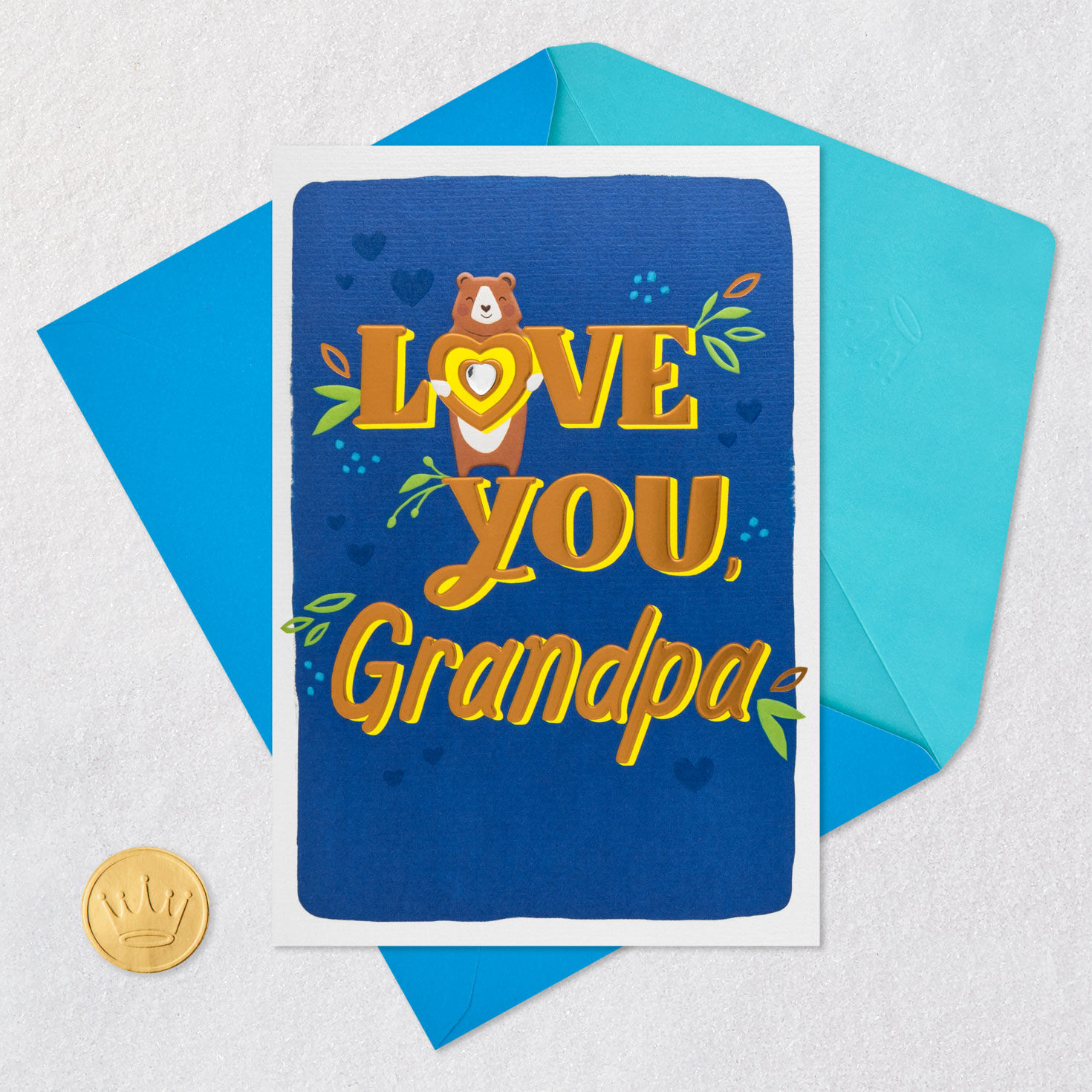 Bear Hug Father's Day Card for Grandpa Card Front with Envelope and Gold Seal image number 5