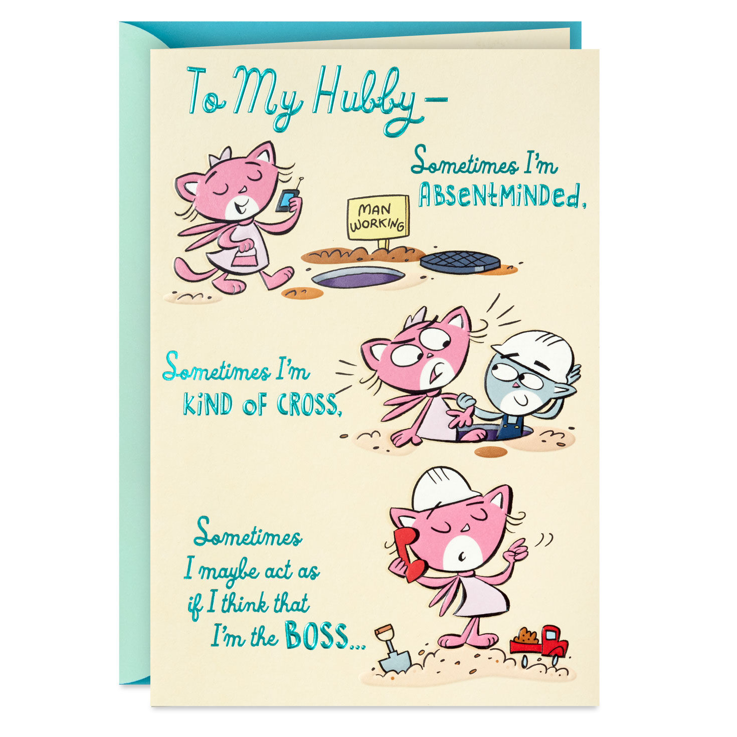 Cute Cat Couple Cartoon Birthday Card for Husband