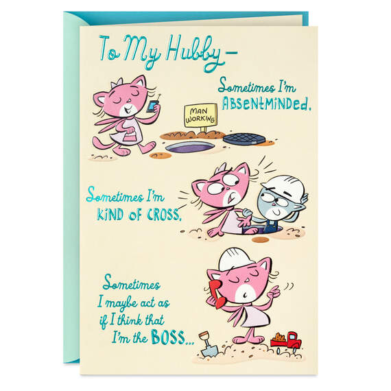 Cute Cat Couple Cartoon Birthday Card for Husband, , large image number 1