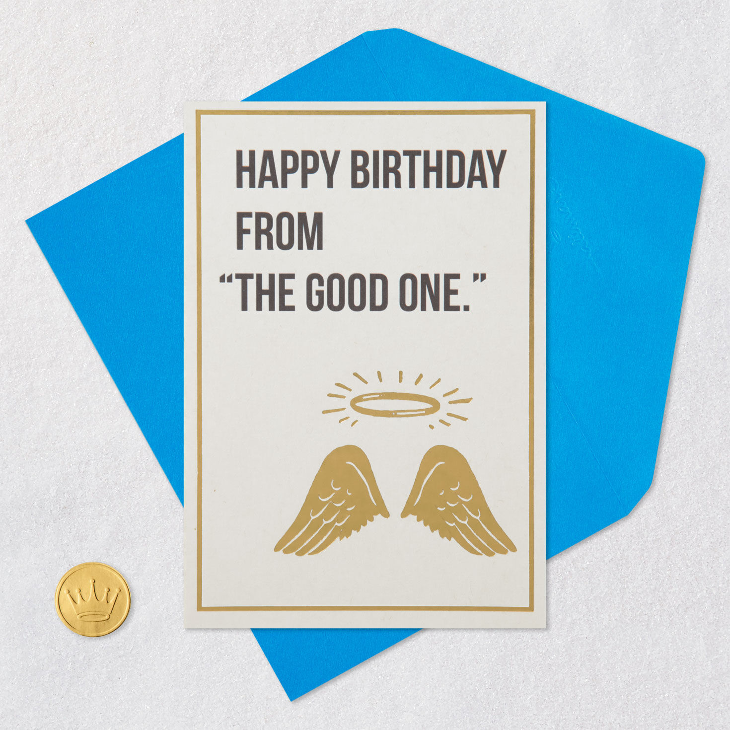 Halo and Wings Funny Birthday Card for Mom or Dad Card Front with Envelope and Gold Seal image number 5
