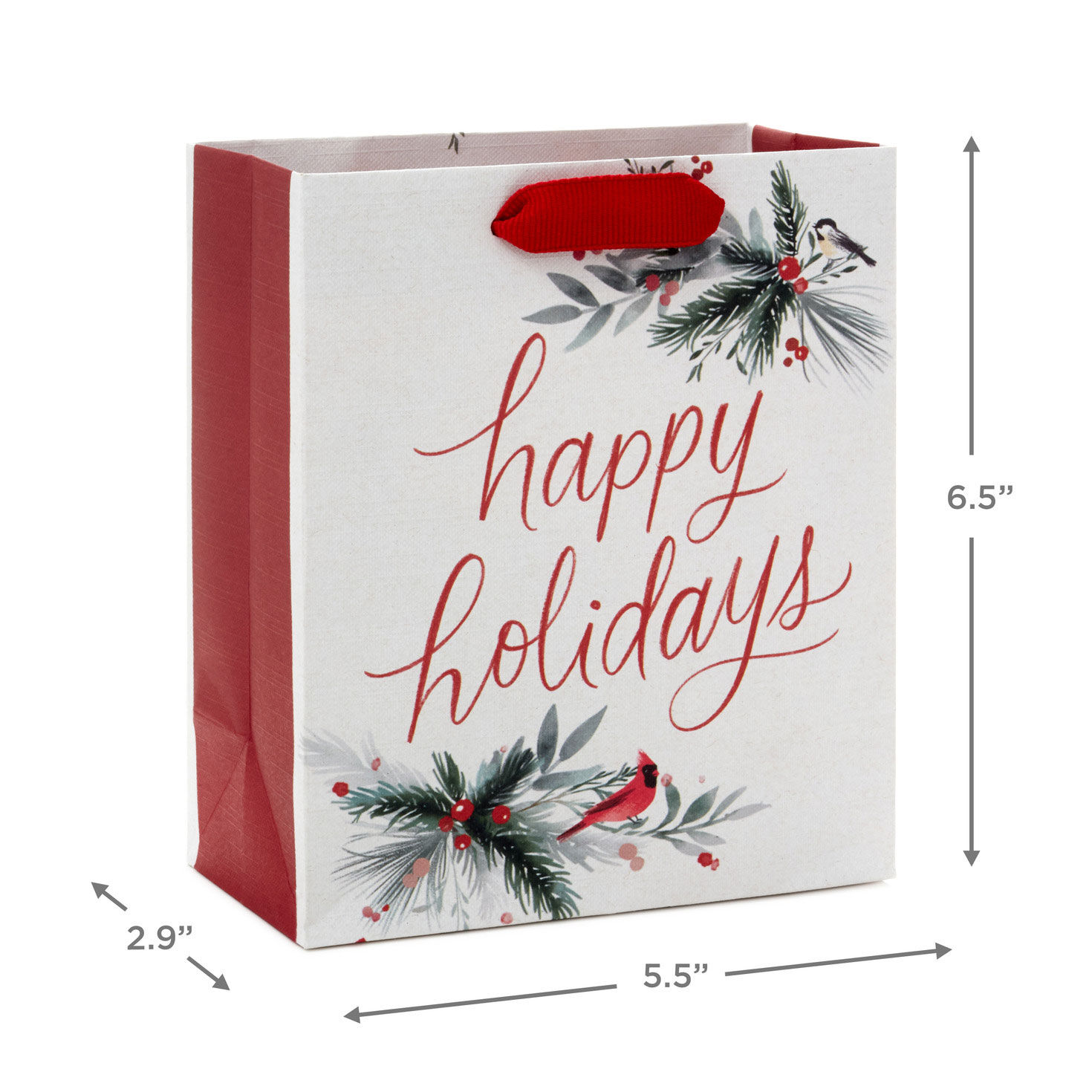 Happy Holidays on White Small Gift Bag measurement image number 3