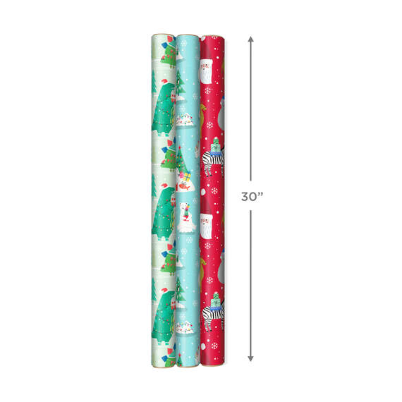 Winter Friends 3-Pack Reversible Kids Christmas Wrapping Paper Assortment, 120 sq. ft., , large image number 3