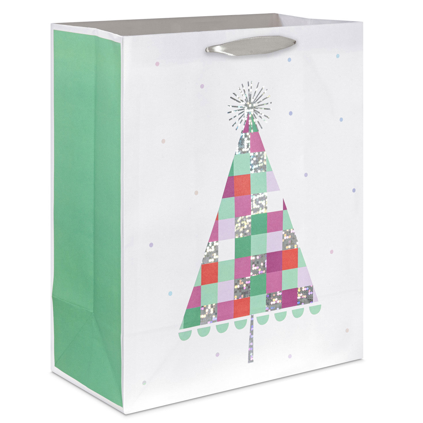 13" Tinsel Tree on Cream Large Christmas Gift Bag