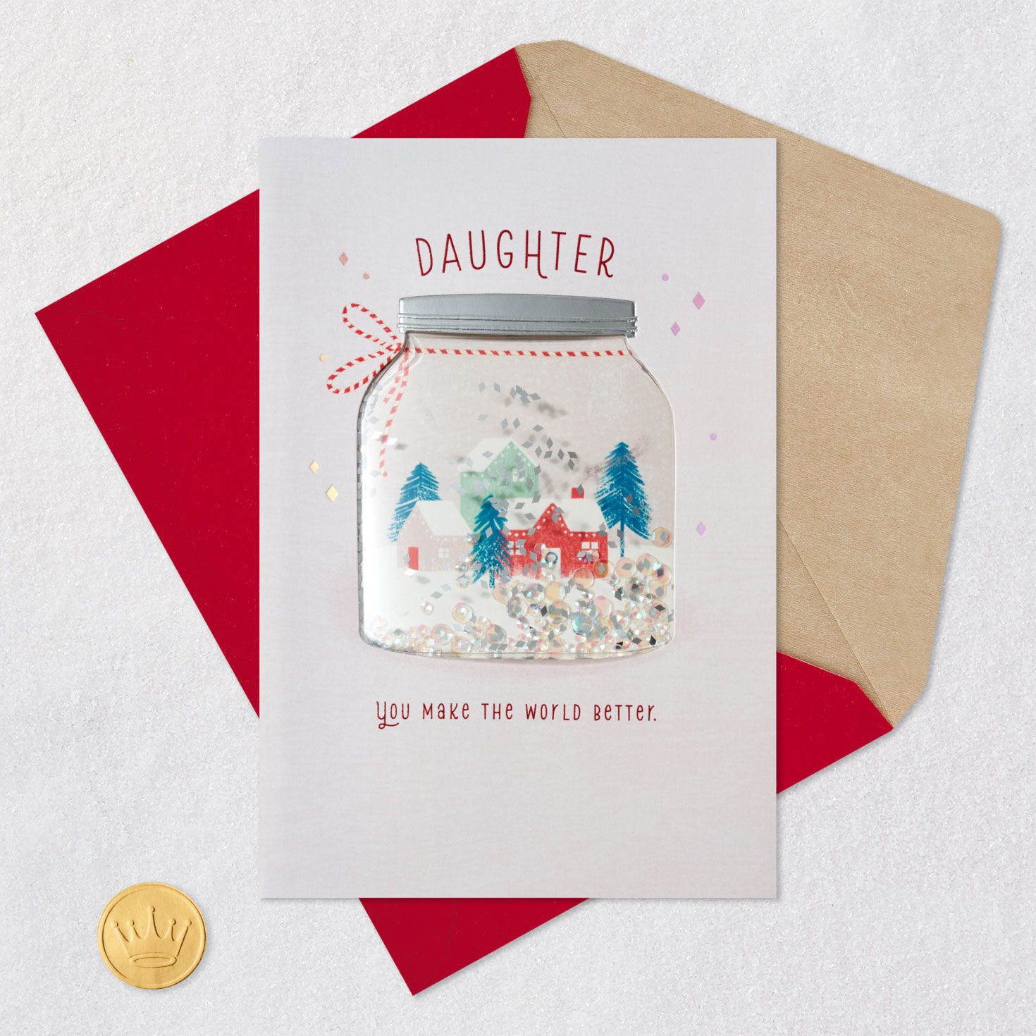 Snow Globe Confetti Shaker Daughter Christmas Card Card Front with Envelope and Gold Seal image number 7