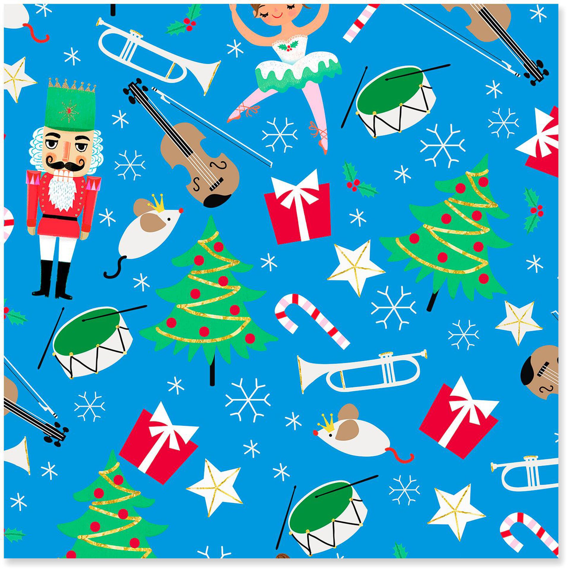 Nutcrackers on Blue Christmas Wrapping Paper Roll, 45 sq. ft