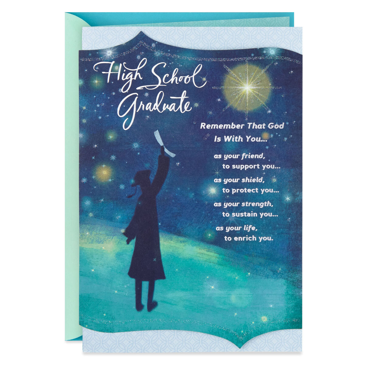 God Is With You Religious High School Graduation Card - Greeting Cards