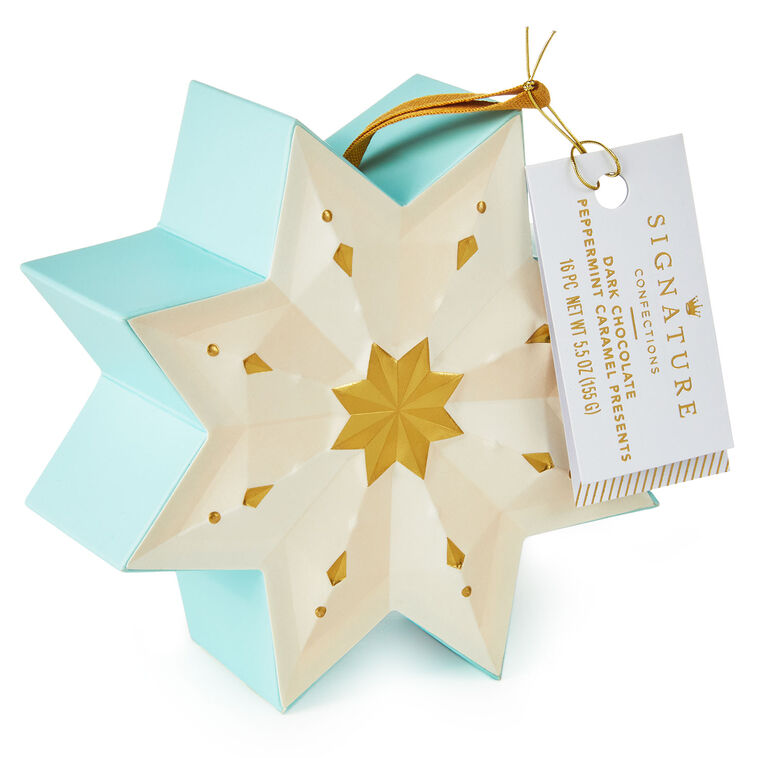 Signature Confections Dark Chocolate Peppermint Caramel Presents in Star Ornament