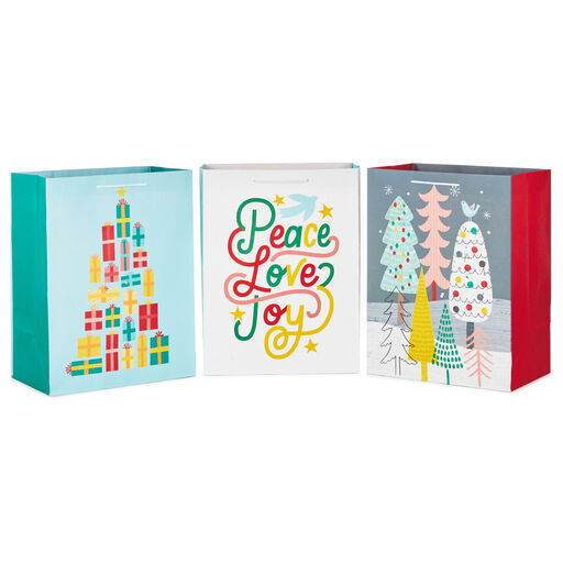 17" Assorted Mod Designs 3-Pack XXL Christmas Gift Bags, 