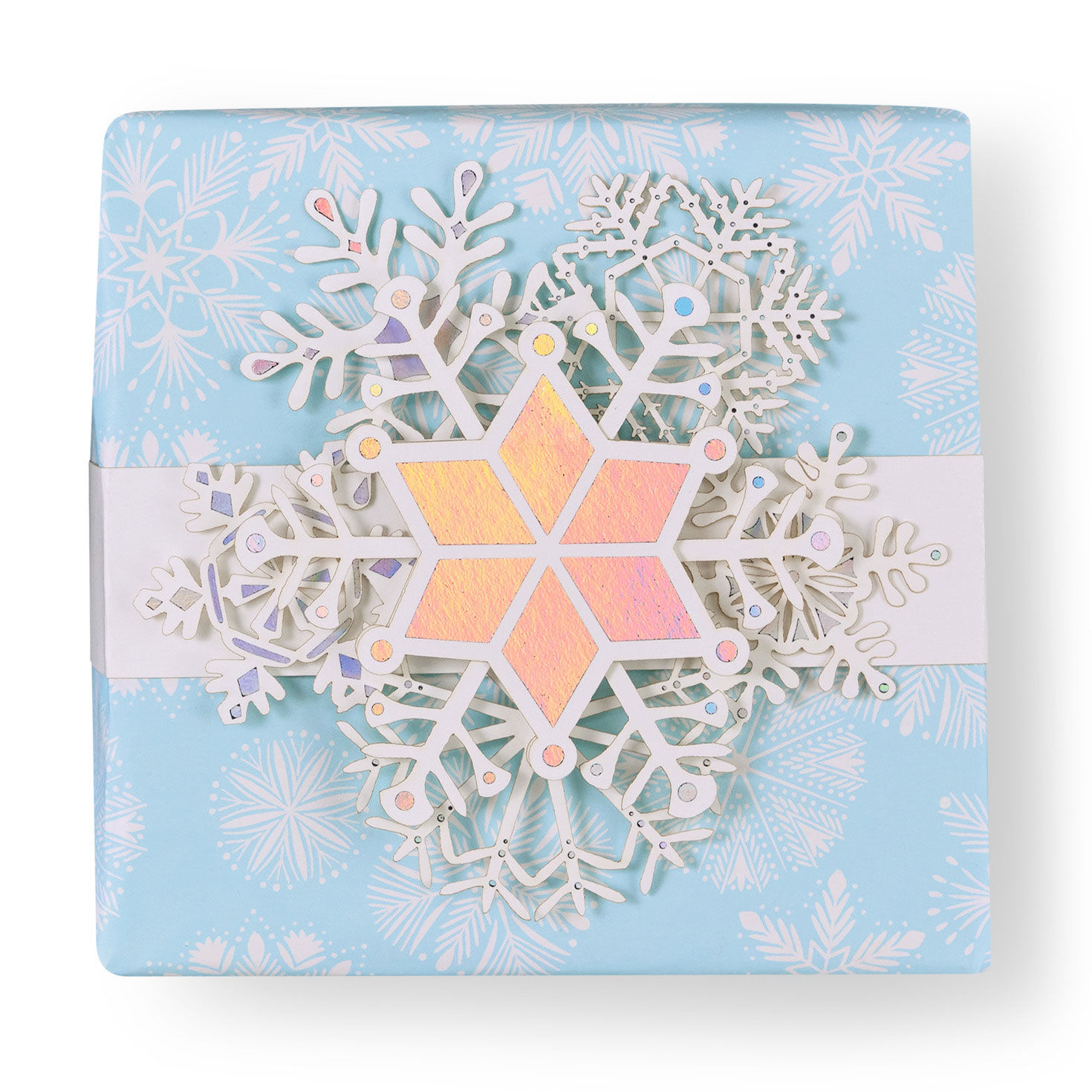 Die-cut Snowflakes Holiday Gift Wrap Accessory in use on package image number 2