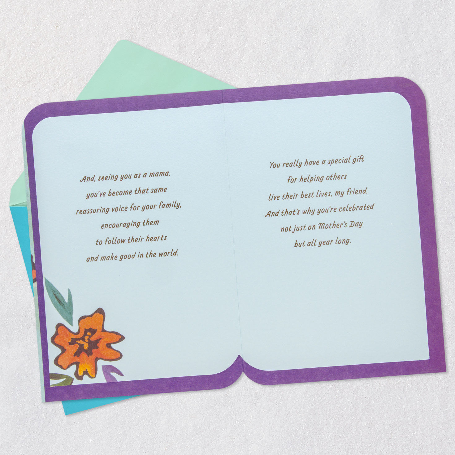Tropical Flowers and Leaves Friend Mother's Day Card Open card with envelope image number 4