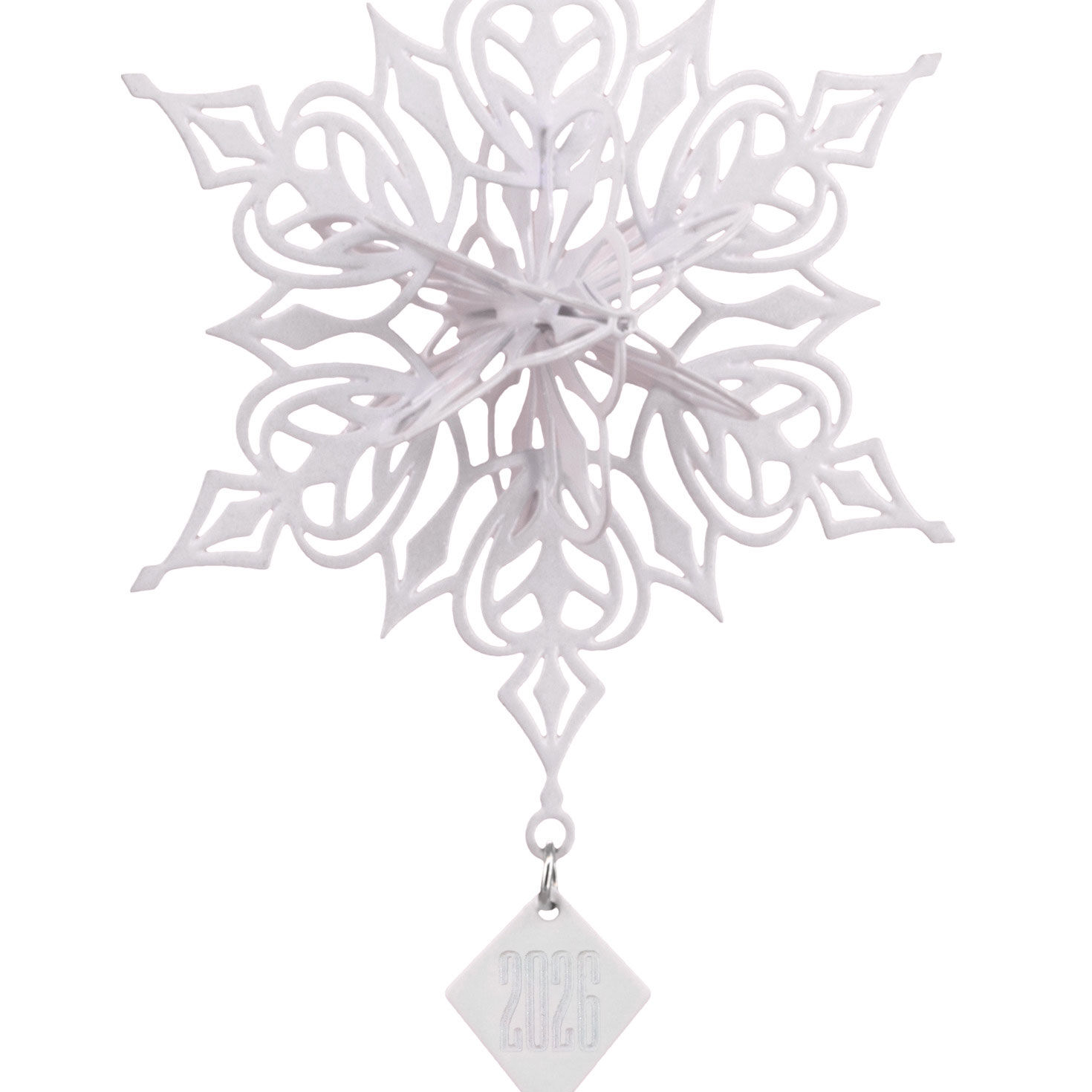 White 3D Snowflake 2026 Charm Christmas Ornament upclose view image number 5