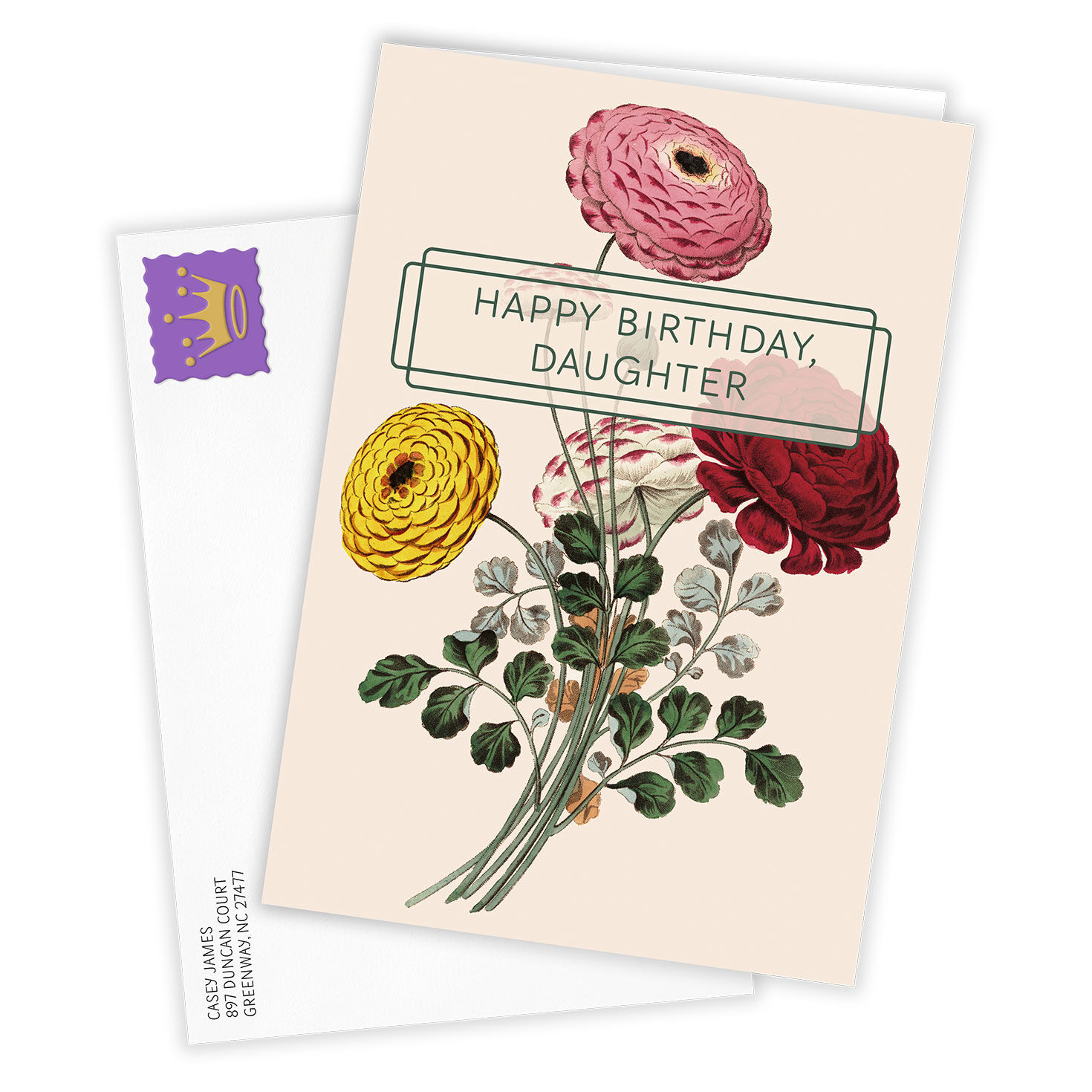 Vintage Zinnia Flowers Custom Card, , large image number 2