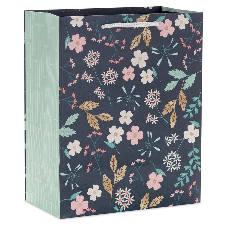 Floral on Dark Green Medium Gift Bag back image number 6