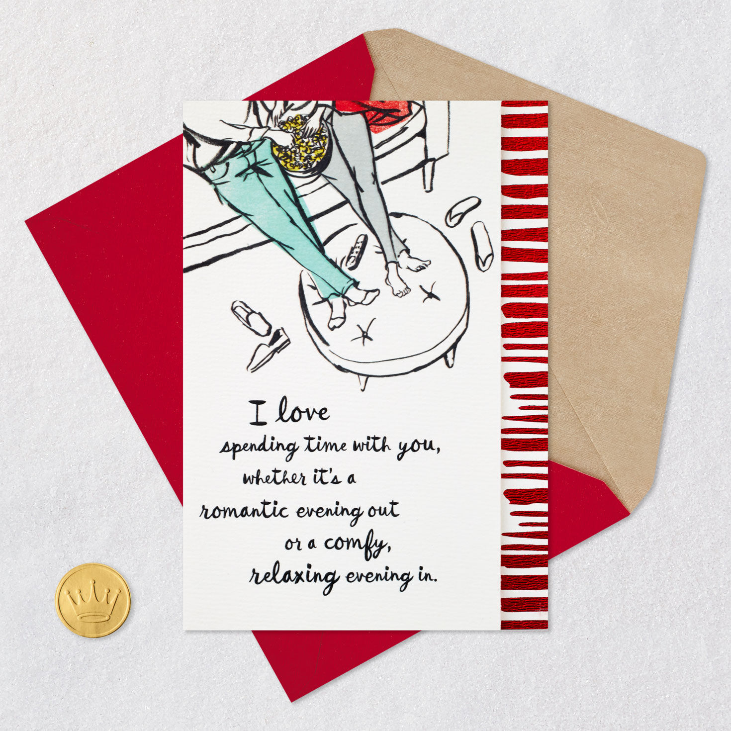 Couple on Couch Romantic Valentine's Day Card Card Front with Envelope and Gold Seal image number 5