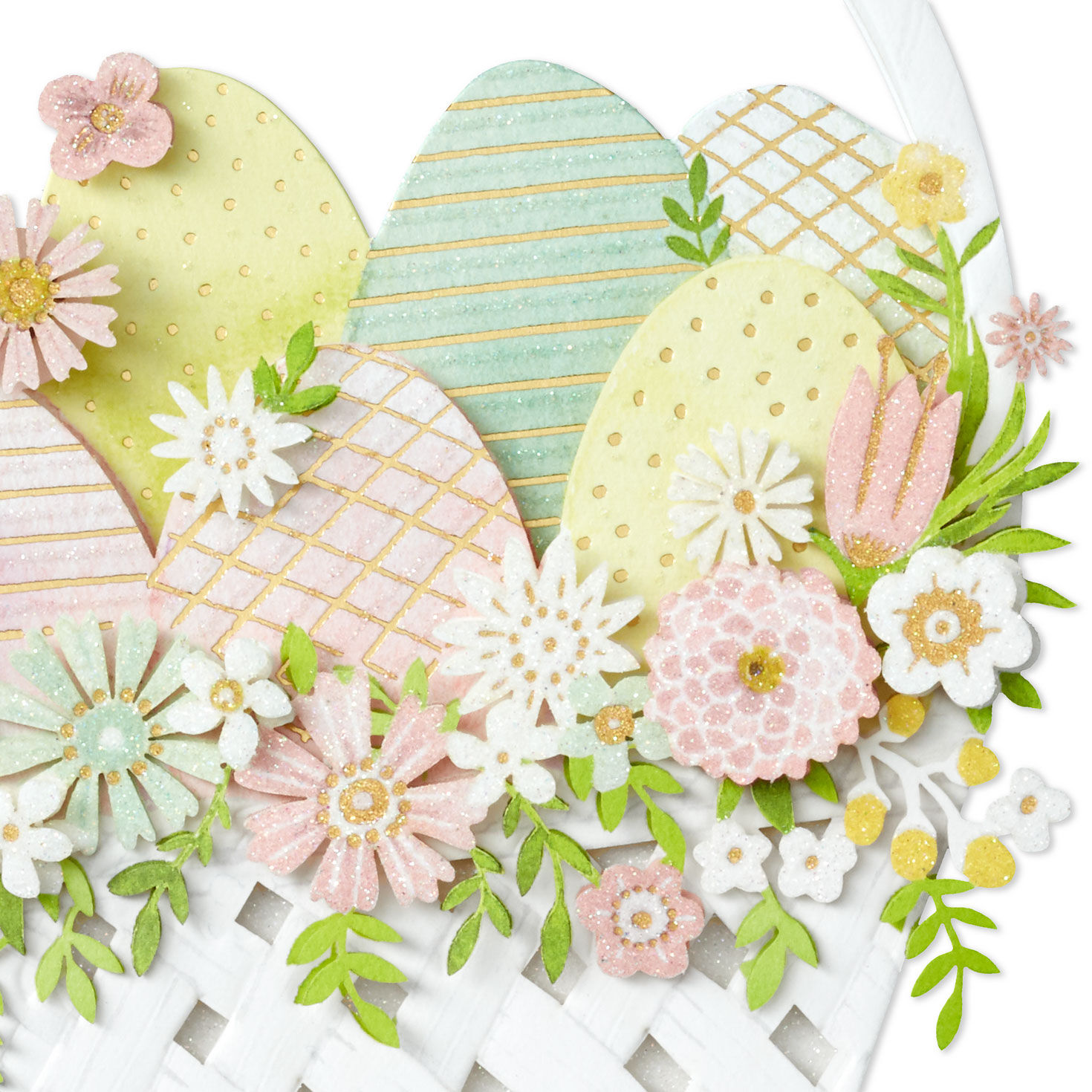 Gold and Pastel Eggs in Basket with Bow Easter Card Card Front Detail image number 4