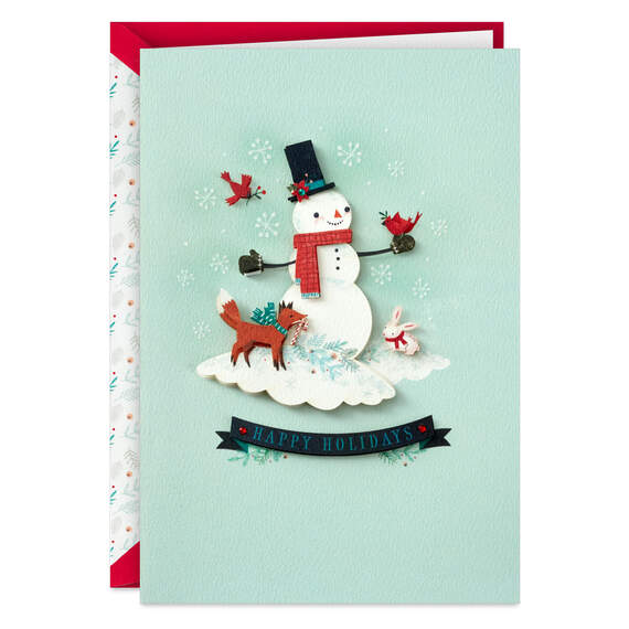 Happy Holidays Snowman and Forest Friends Holiday Card, , large image number 1