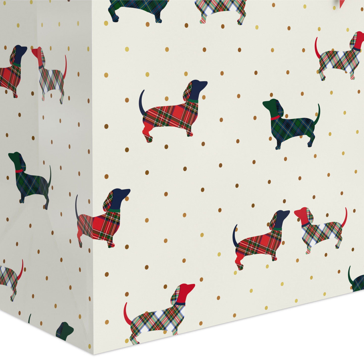 Plaid Dachshunds on Ivory Christmas Gift Bag Base/Side Detail image number 5