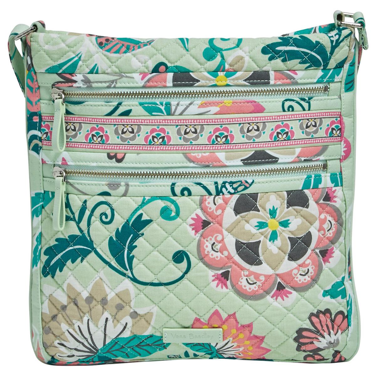 Vera Bradley Iconic Triple Zip Hipster in Mint Flowers Handbags