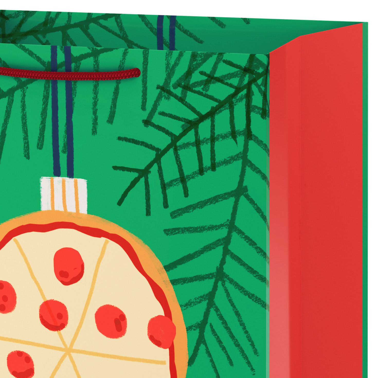 Green Pizza Large Holiday Gift Bag Handle Detail image number 4