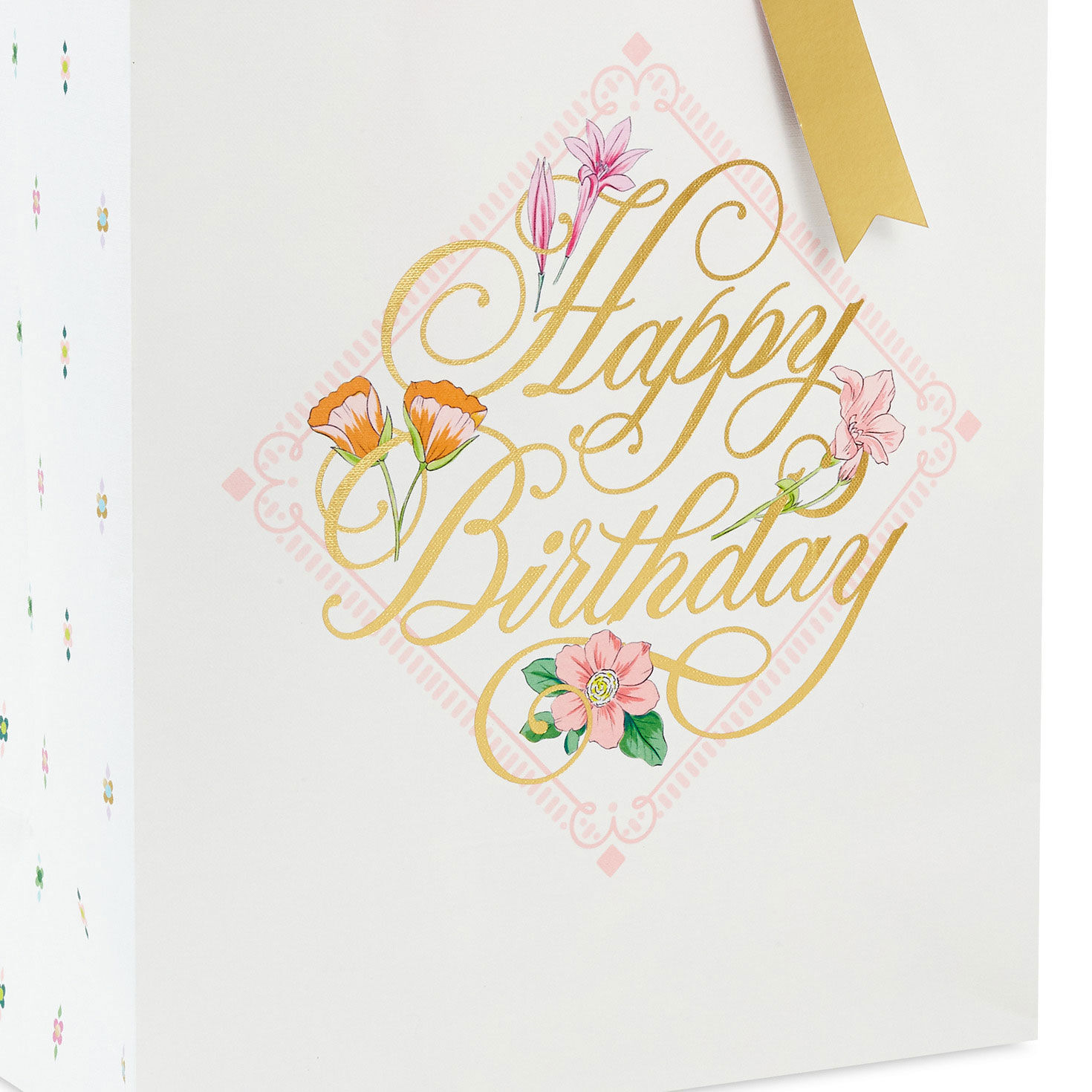 9.6" Gold Script on Floral Medium Birthday Gift Bag for only USD 3.99 | Hallmark