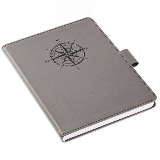 Gray Etched Compass Faux Leather Notebook, 