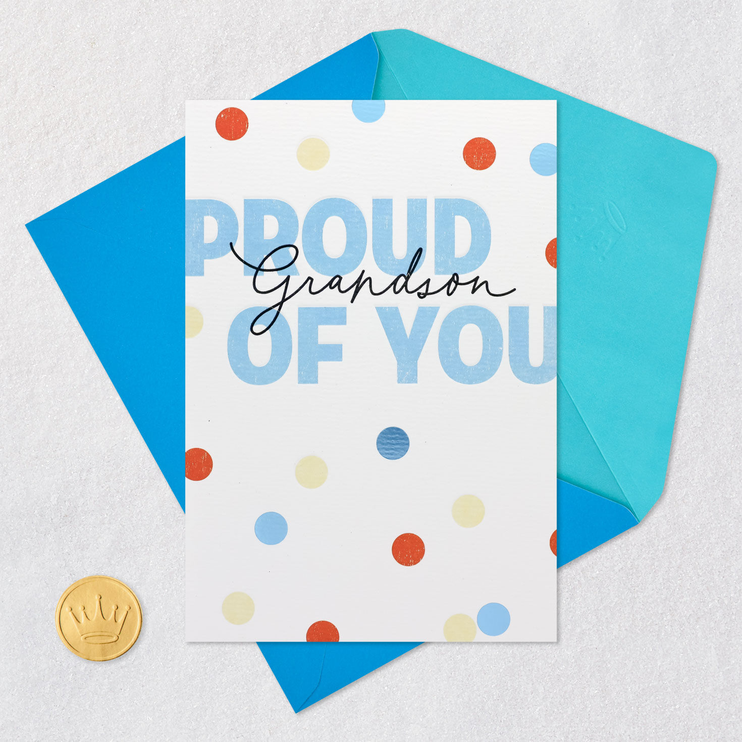 Red, Blue and Yellow Polka Dots Grandson Birthday Card Card Front with Envelope and Gold Seal image number 5