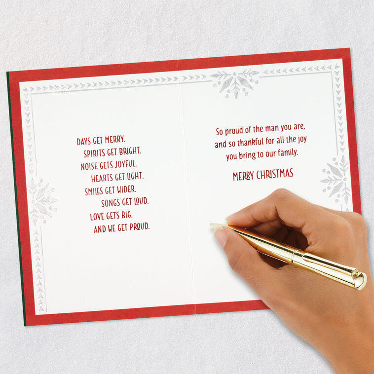 Red and Green Snowflakes Son Christmas Card Signing card image number 8