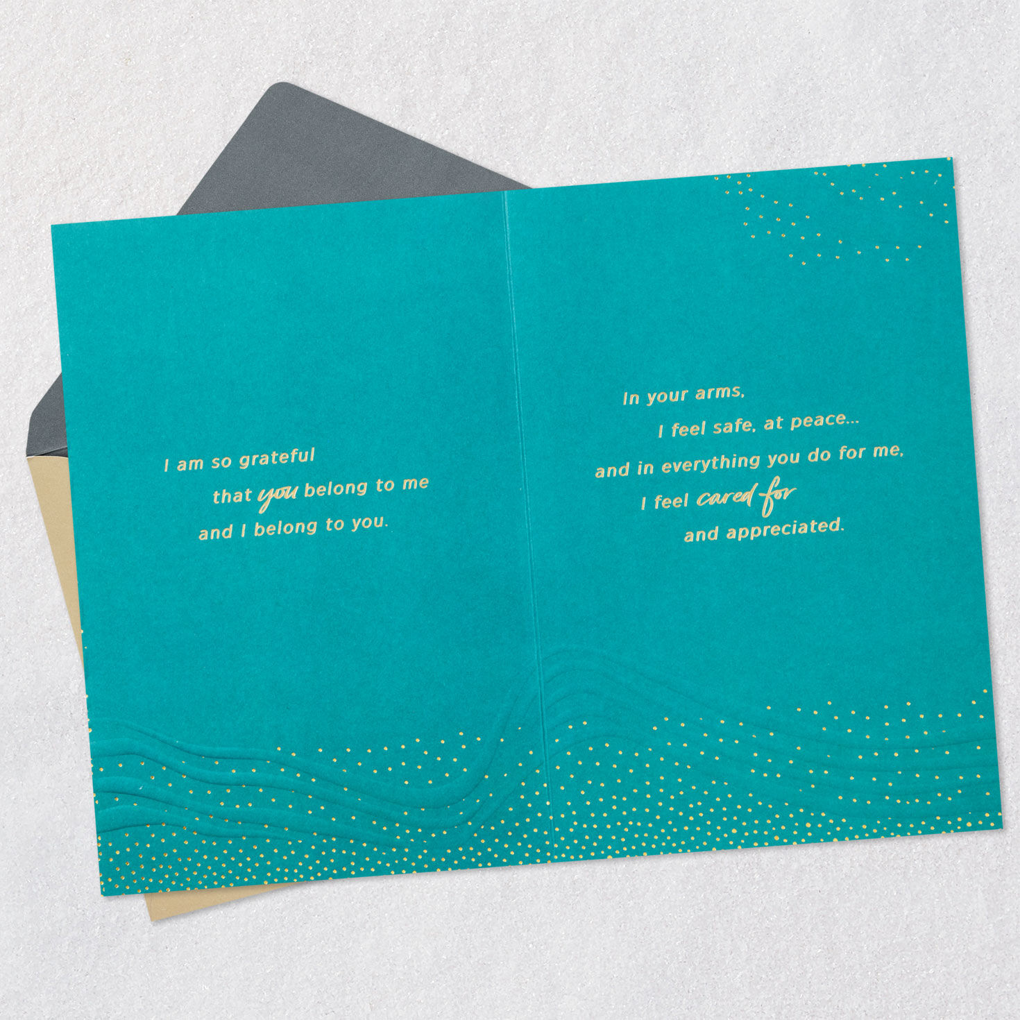 Teal Waves Romantic Anniversary Card for Husband Open card with envelope image number 4