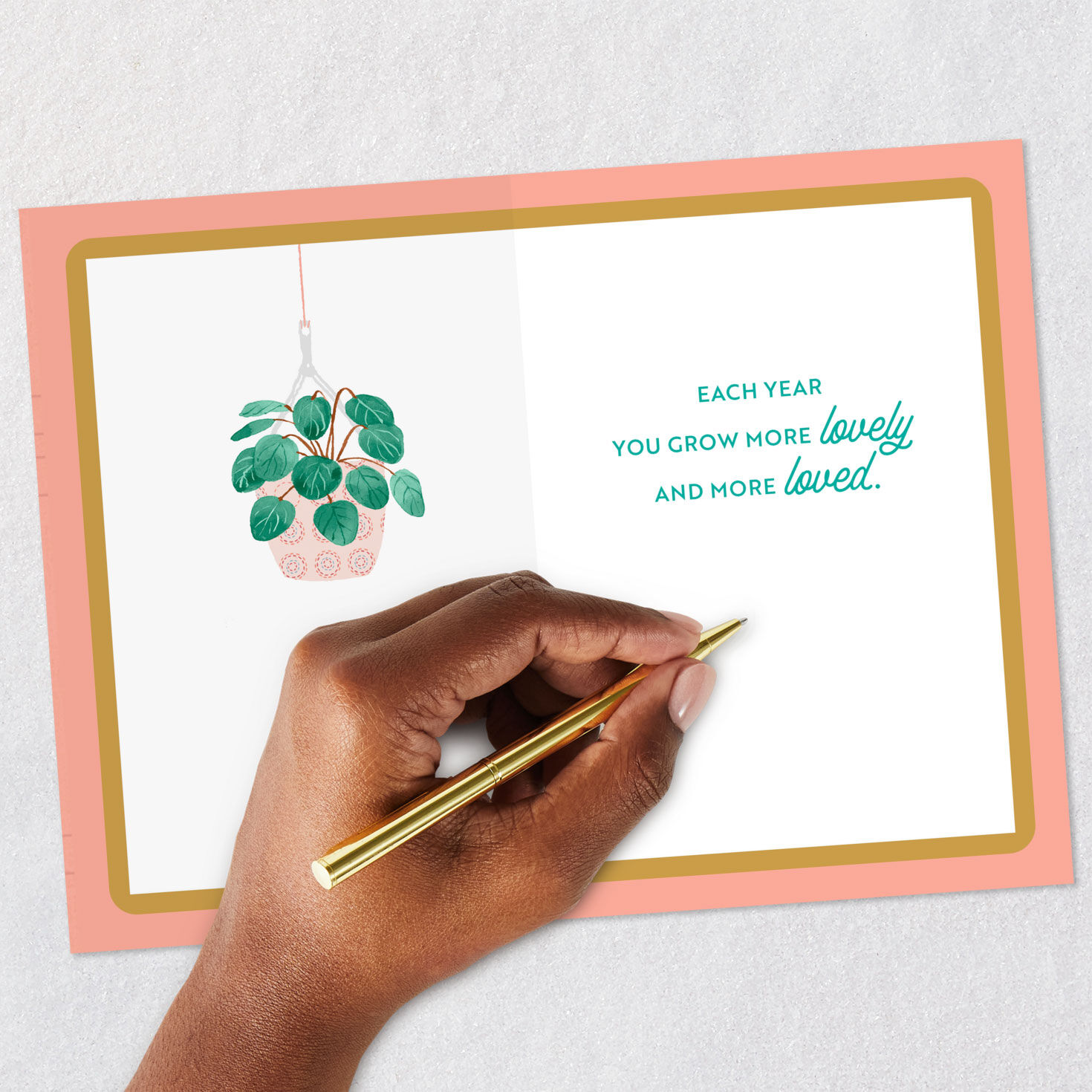 Hanging Plants on Peach Birthday Card Signing card image number 6