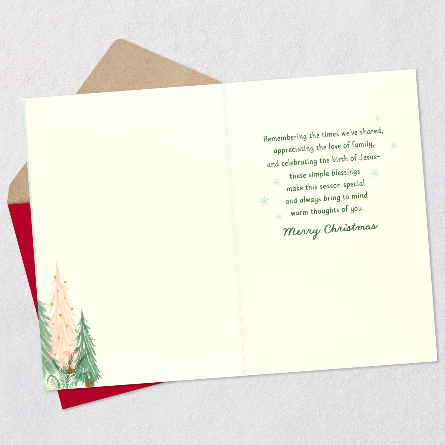 Winter Deer Mom and Dad Religious Christmas Card Open card with envelope image number 3