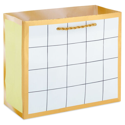 5.5" White Windowpane Small Horizontal Gift Bag, 