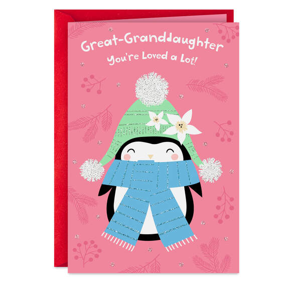 So Cute and Loved Penguin Christmas Card for Great-Granddaughter, , large image number 1