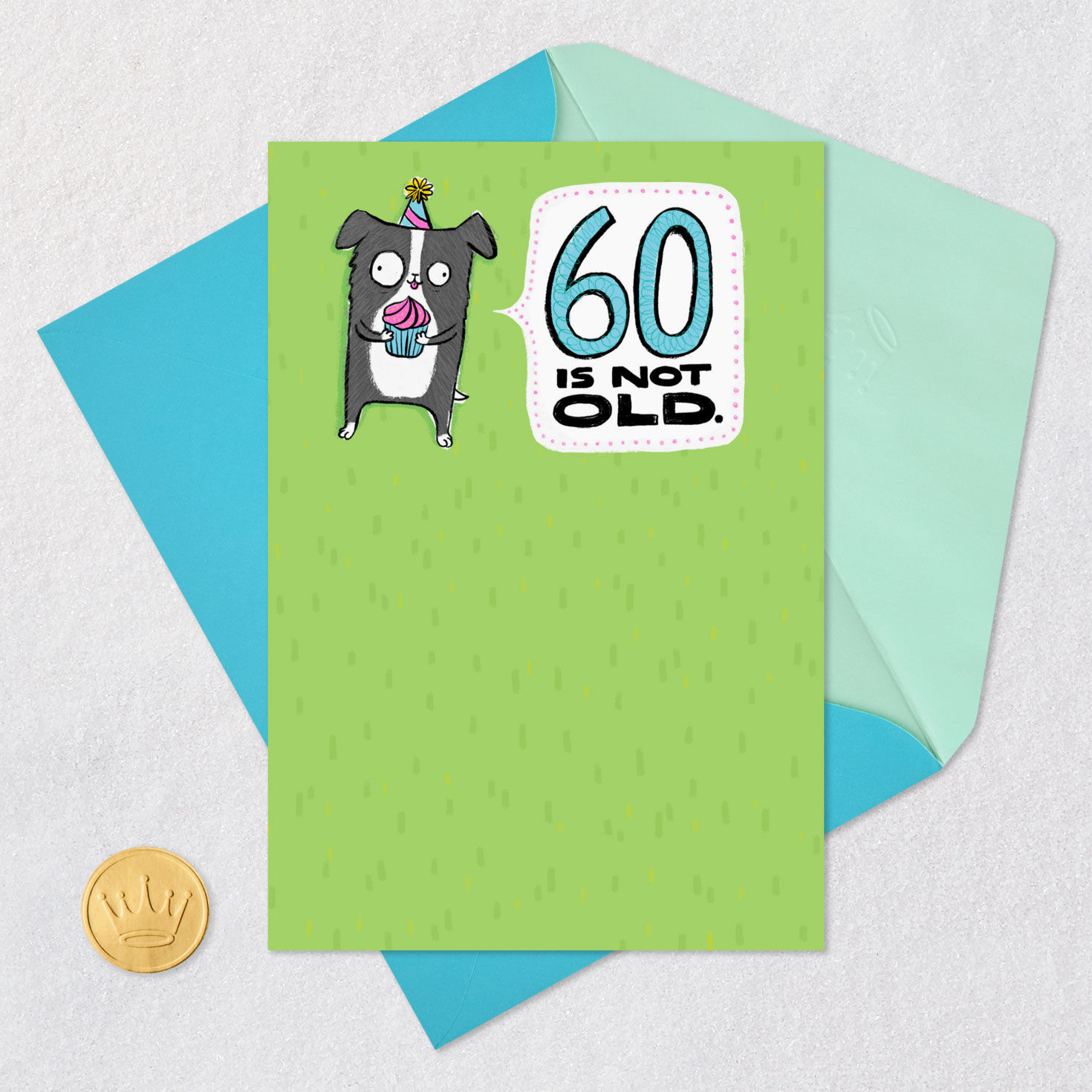 Dog and Cupcake Funny 60th Birthday Card Card Front with Envelope and Gold Seal image number 5