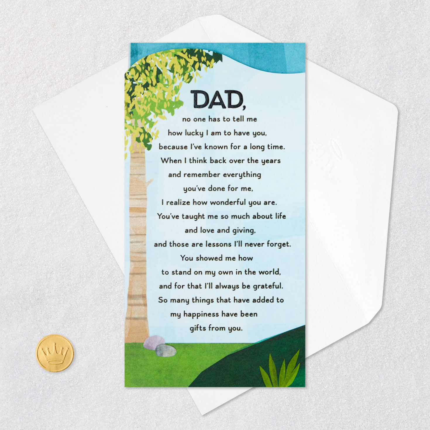 Birch Tree and Blue Sky Dad Father's Day Card Card Front with Envelope and Gold Seal image number 6