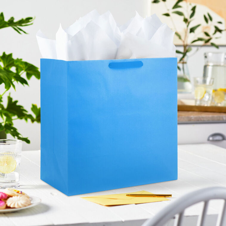 Solid Bright Blue Extra-Deep Gift Bag In use image number 2
