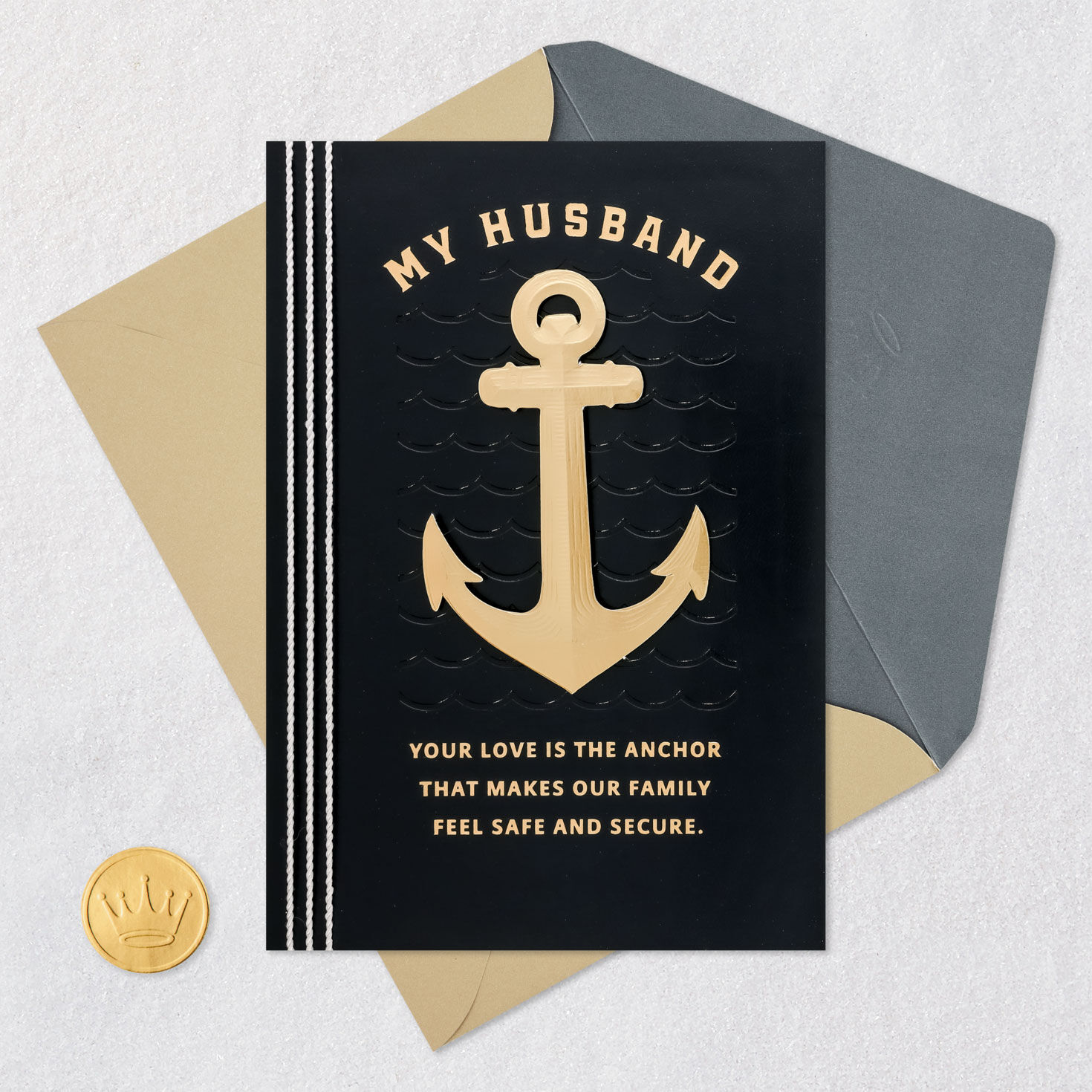 Gold Ship Anchor on Navy Father's Day Card Card Front with Envelope and Gold Seal image number 5