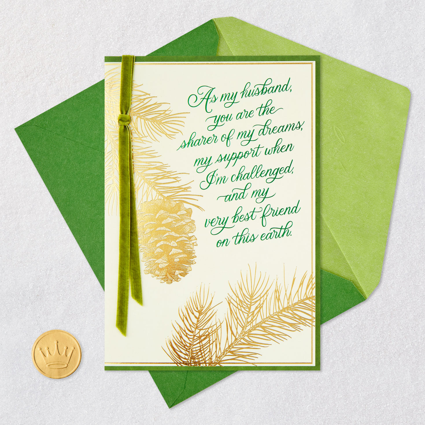 Gold Pine Cones Husband Christmas Card Card Front with Envelope and Gold Seal image number 7