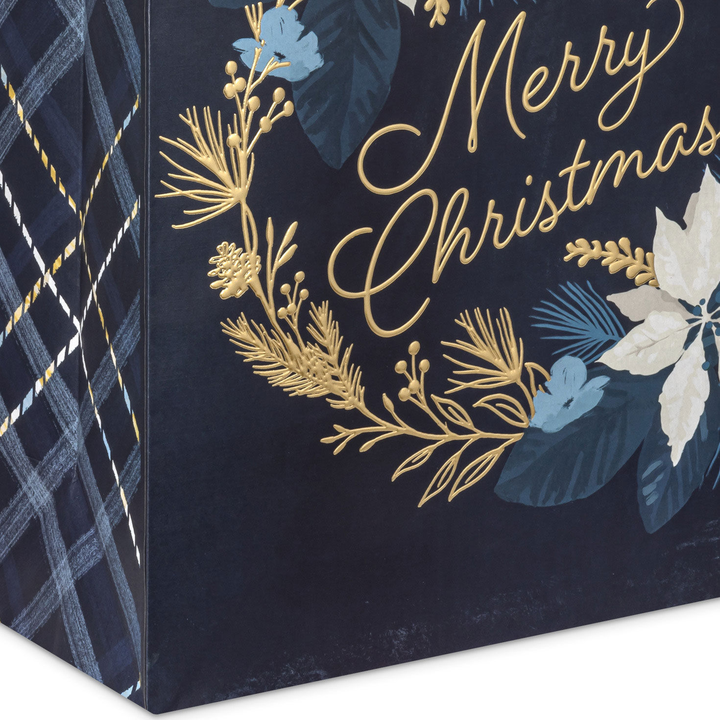 Merry Christmas Wreath on Navy Extra-Large Gift Bag Base/Side Detail image number 5