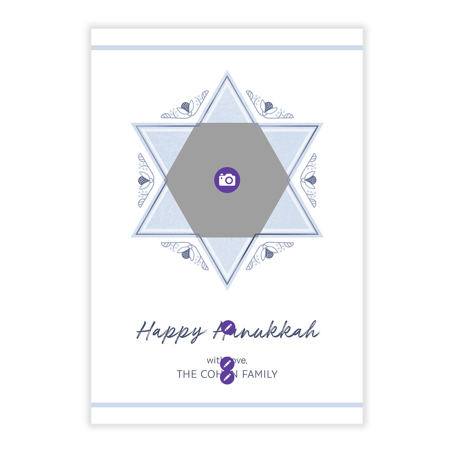 Photo in Star of David Personalized Hanukkah Card Card Front indicating personalization image number 5