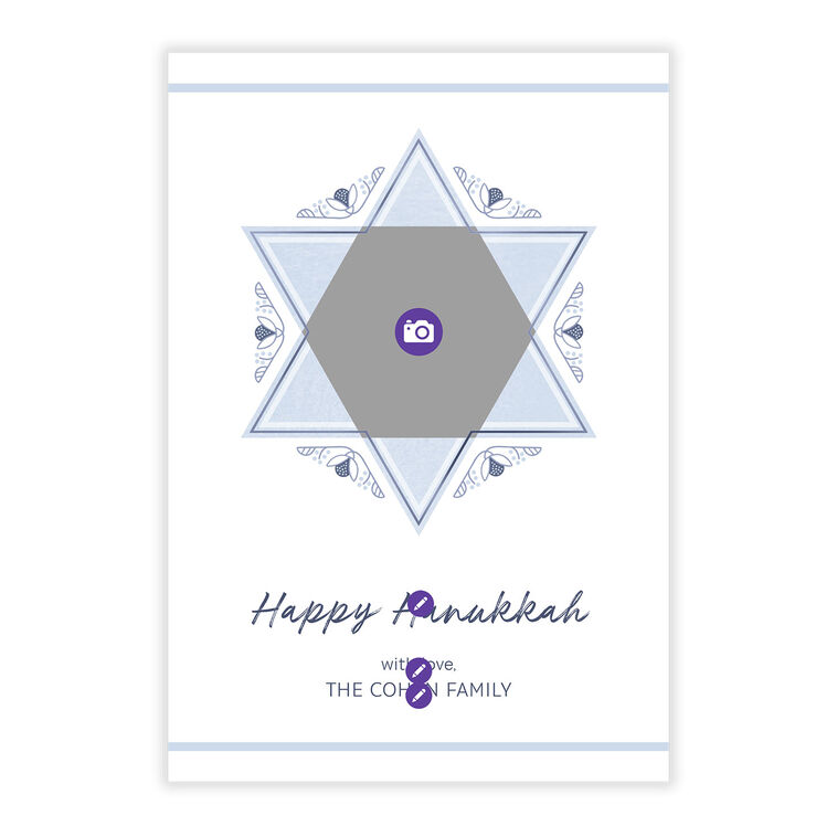Photo in Star of David Personalized Hanukkah Card Card Front indicating personalization image number 5