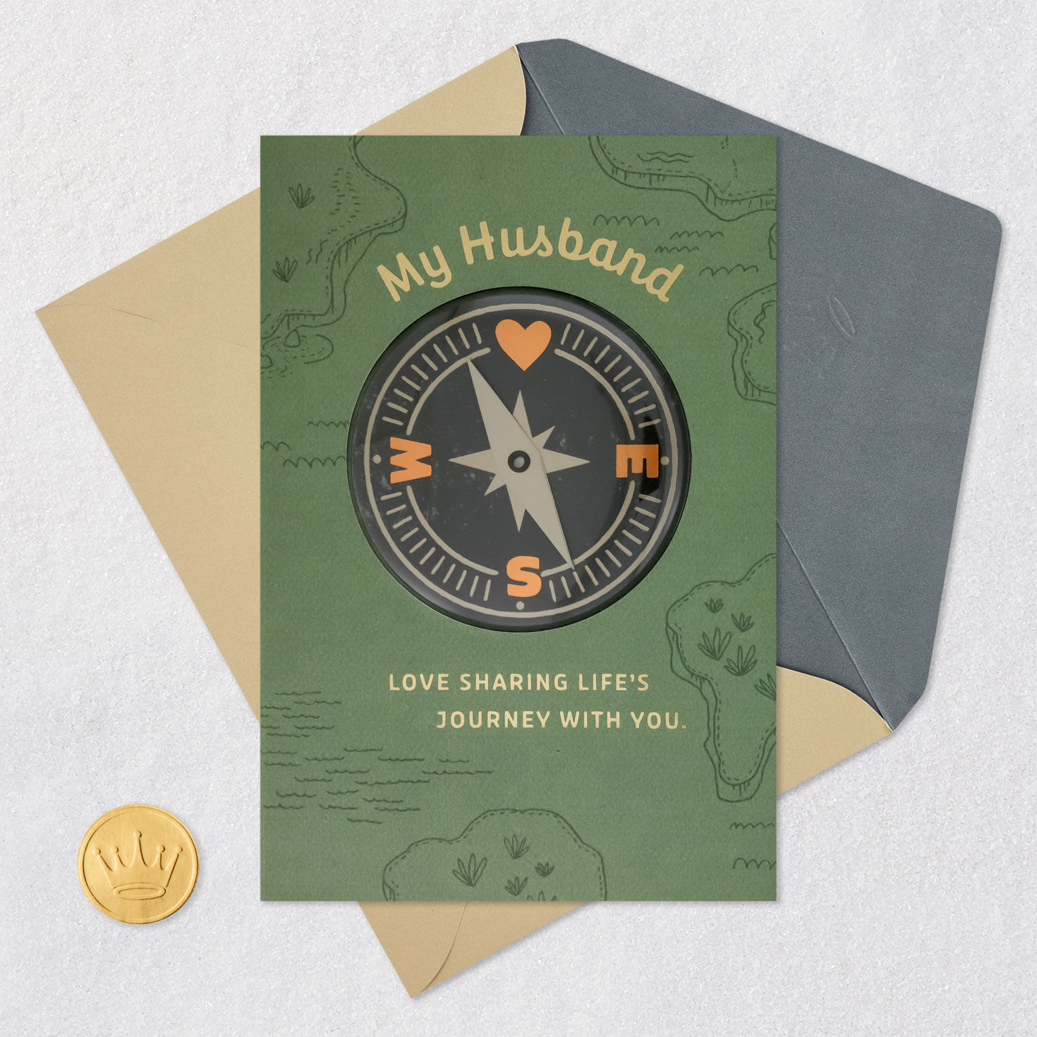 Compass on Map Father's Day Card for Husband Card Front with Envelope and Gold Seal image number 6
