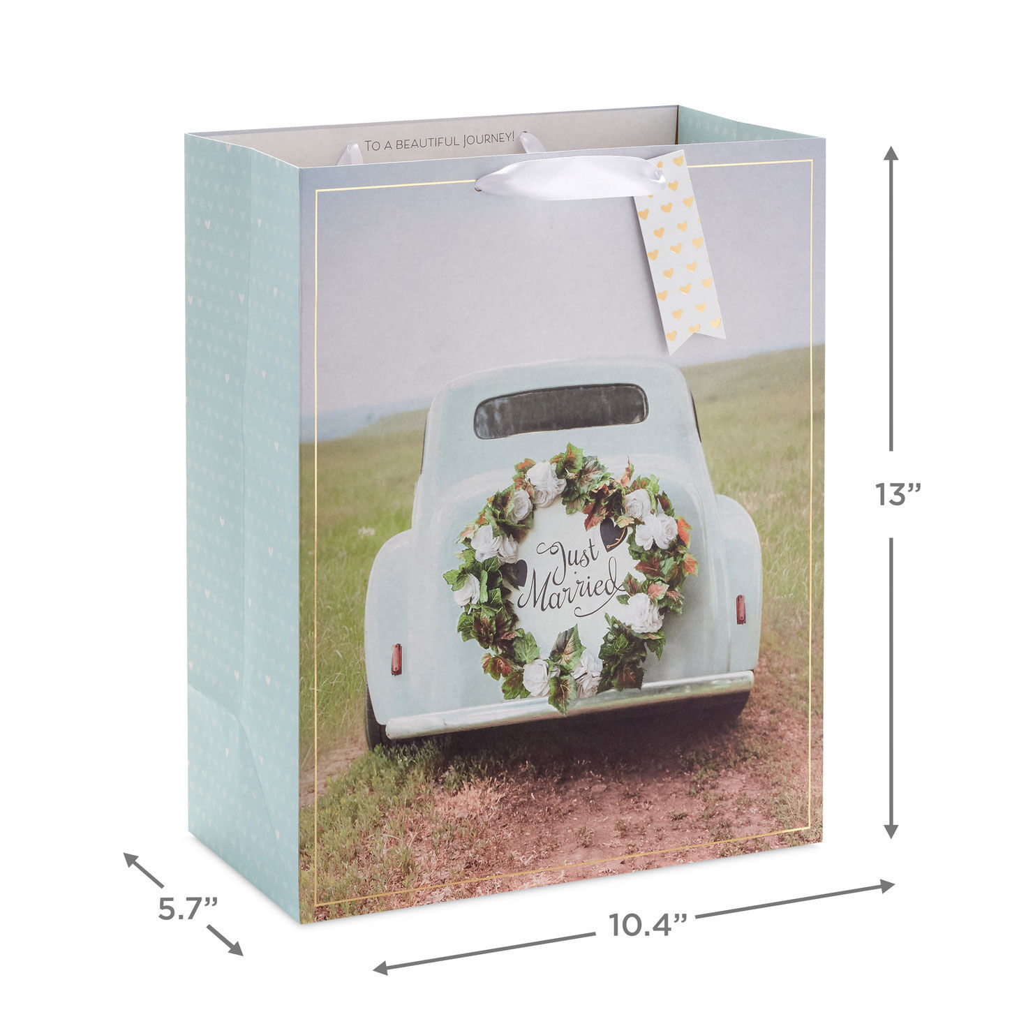 Just Married Wedding Getaway Car Large Gift Bag measurement image number 3