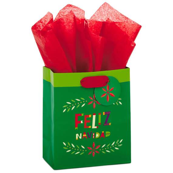 Feliz Navidad Spanish-Language Small Christmas Gift Bag With Tissue Paper, 6.5", , large image number 1