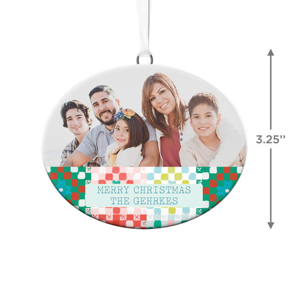 Holiday Patchwork Personalized Text and Photo Ceramic Ornament, , large image number 3