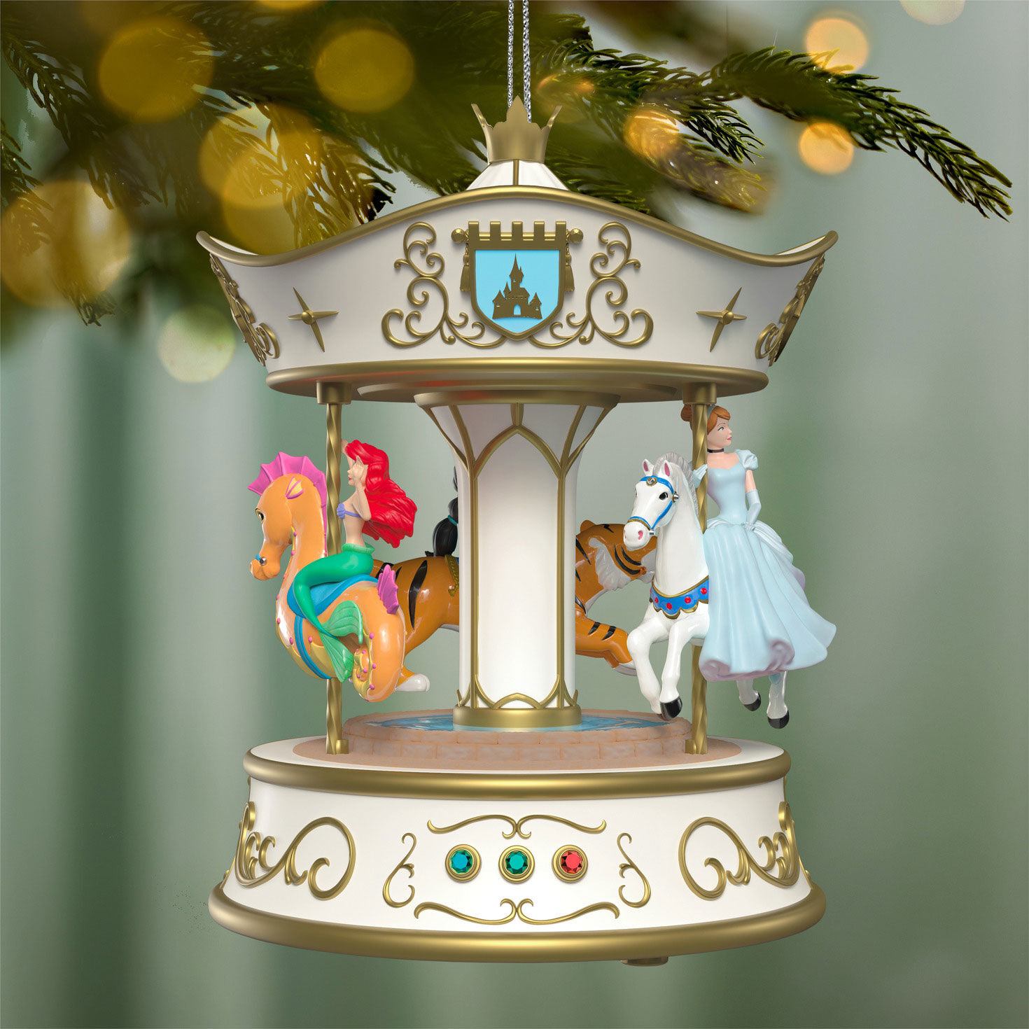 Cinderella Jasmine Ariel Carousel Keepsake Ornament Hanging on tree image number 2